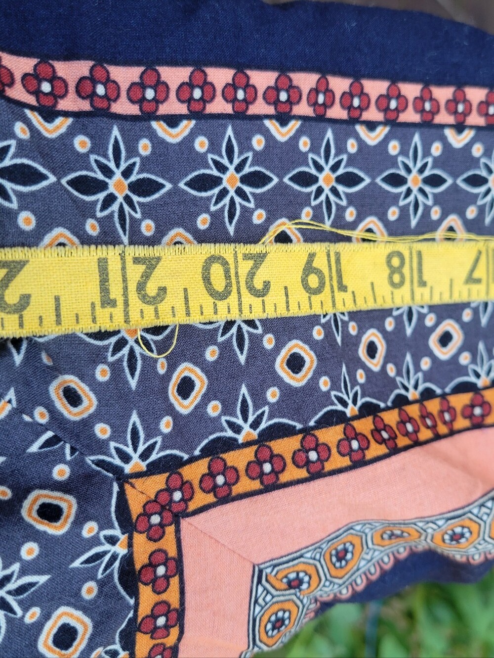 LOFT Navy Blue, Orange & Cream Patterned Peasant Blouse - Picture 4 of 7